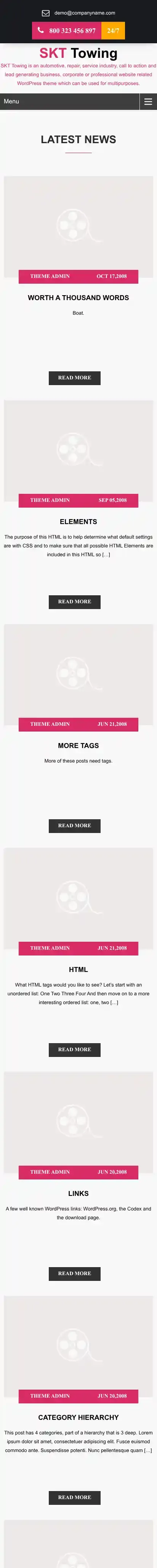 SKT Towing home page on mobile