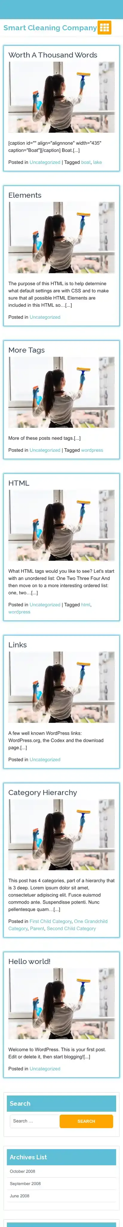 Smart Cleaning Company home page on mobile