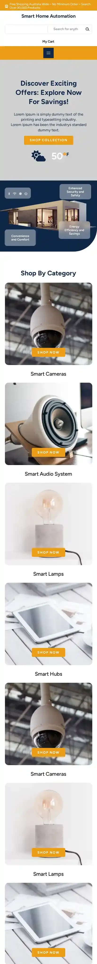 Smart Home Automation home page on mobile