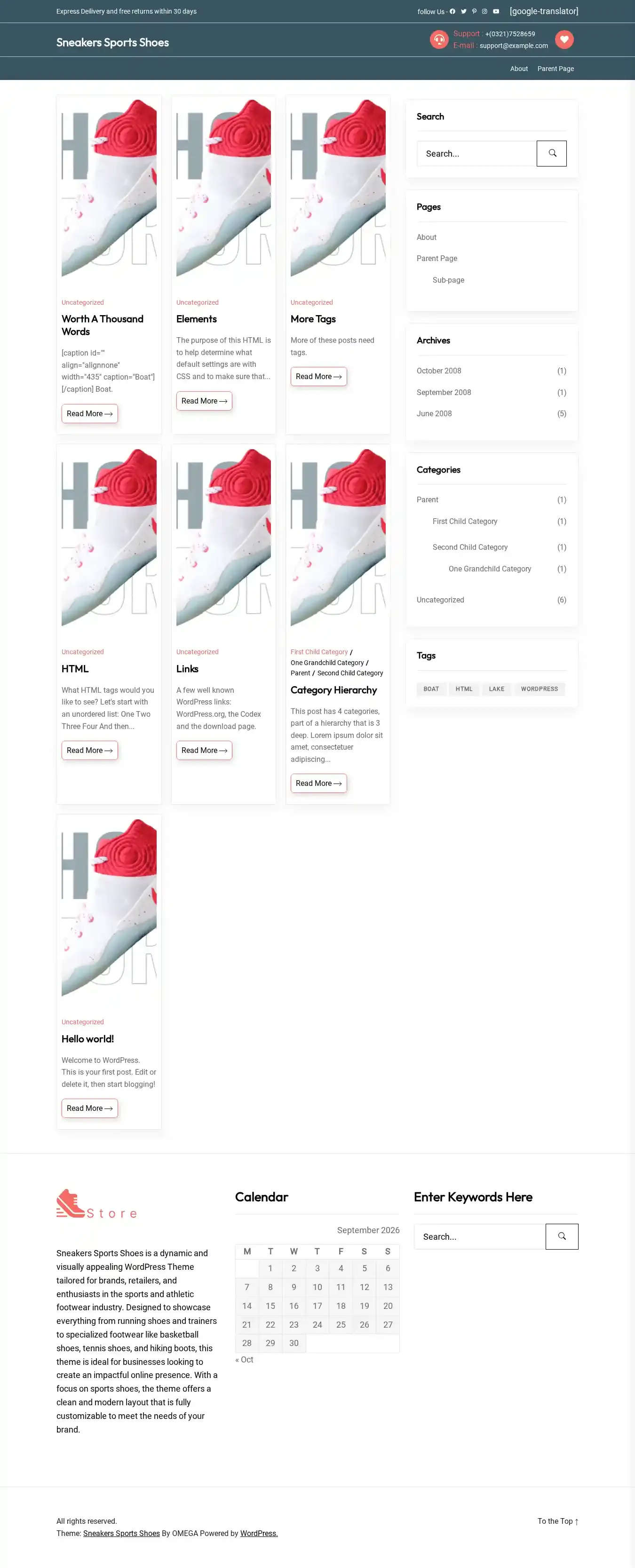 Sneakers Sports Shoes home page on desktop