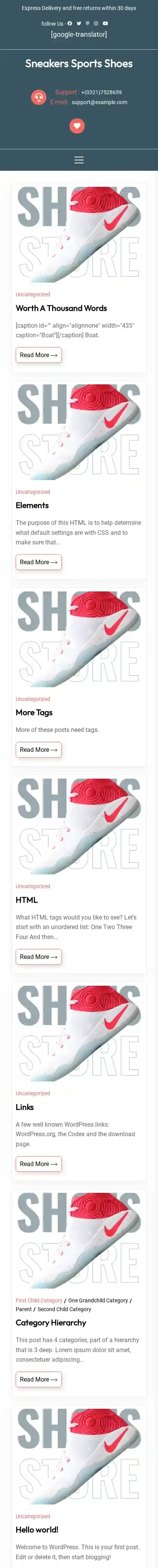 Sneakers Sports Shoes home page on mobile