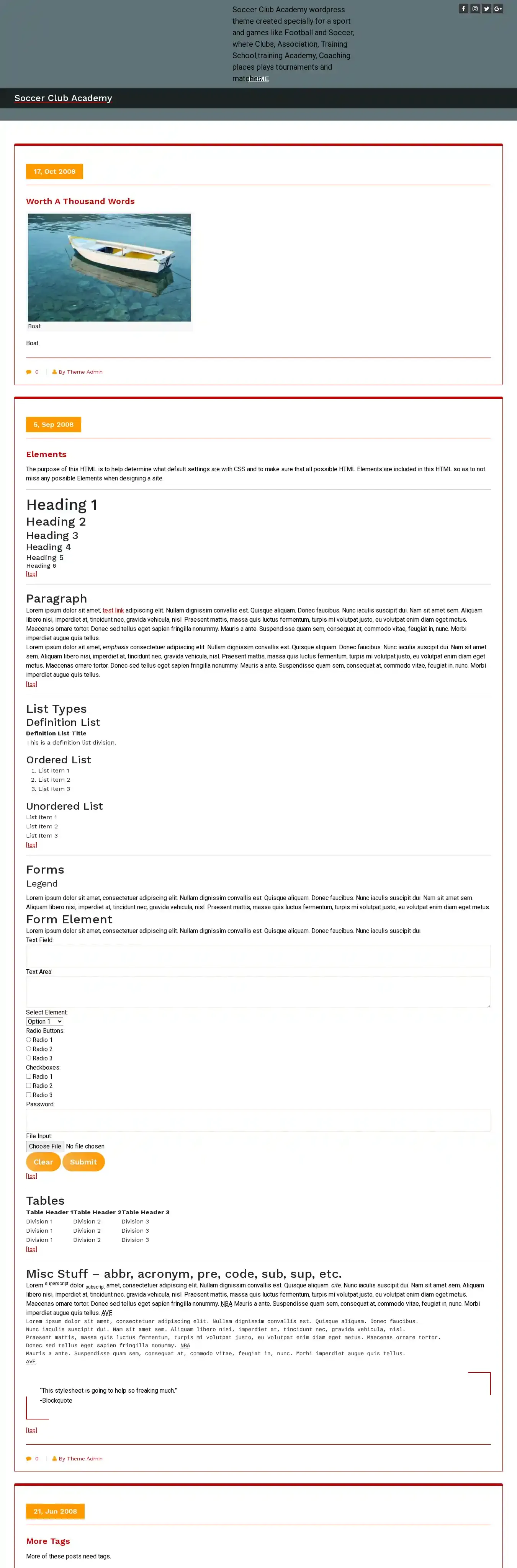 Soccer Club Academy home page on desktop