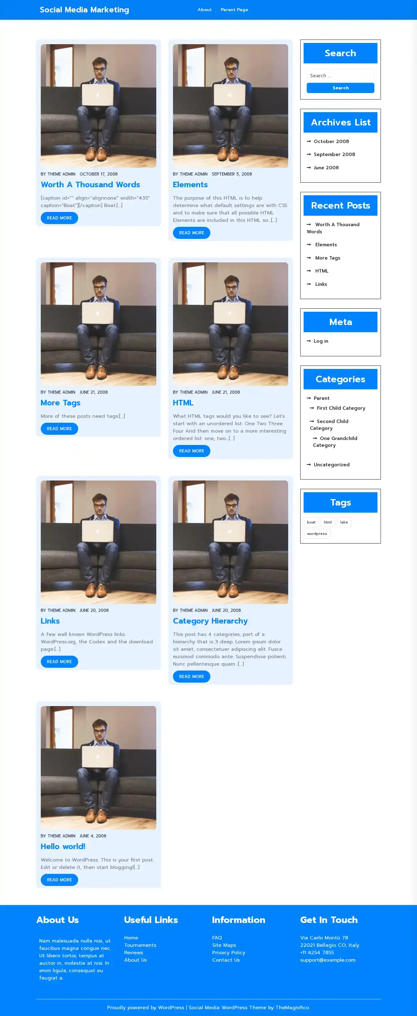 Social Media Marketing home page on desktop