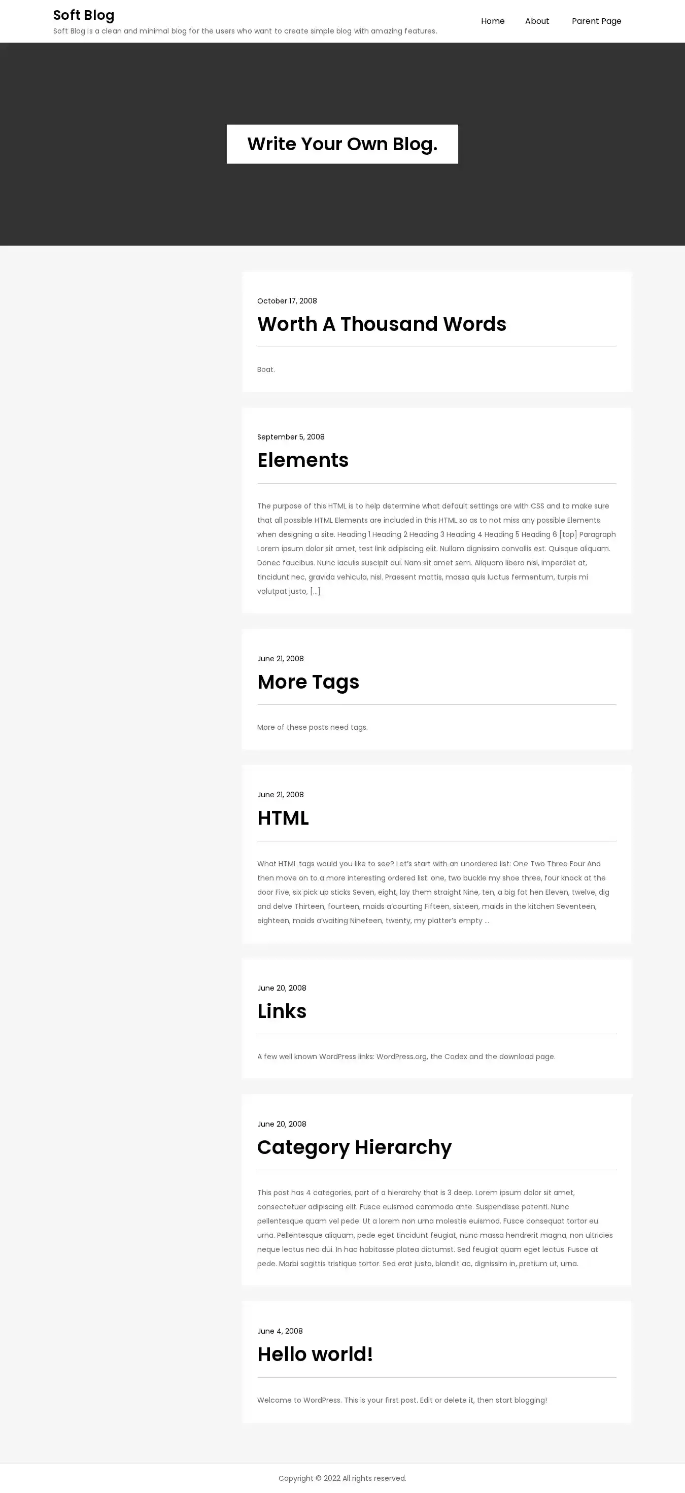 Soft Blog home page on desktop