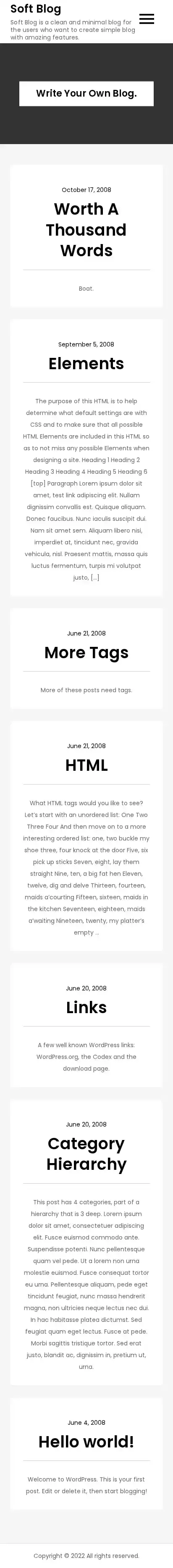 Soft Blog home page on mobile