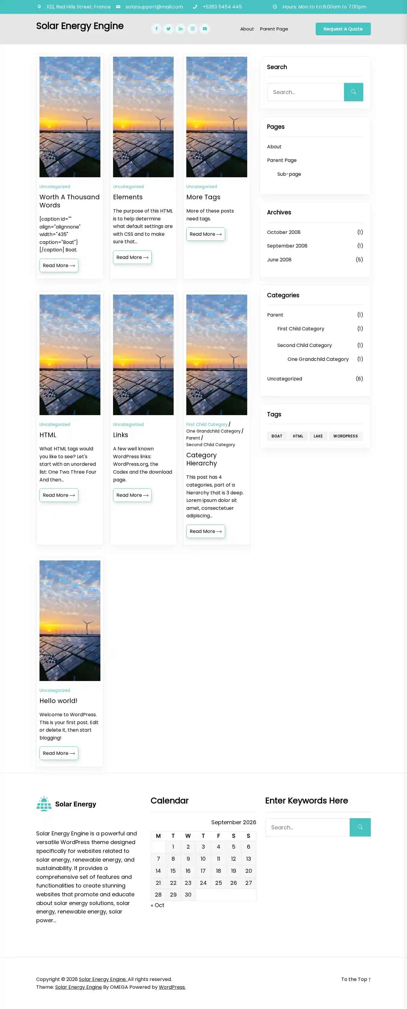 Solar Energy Engine home page on desktop