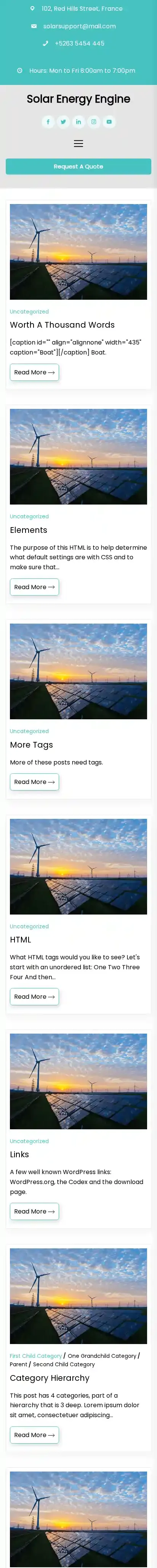 Solar Energy Engine home page on mobile