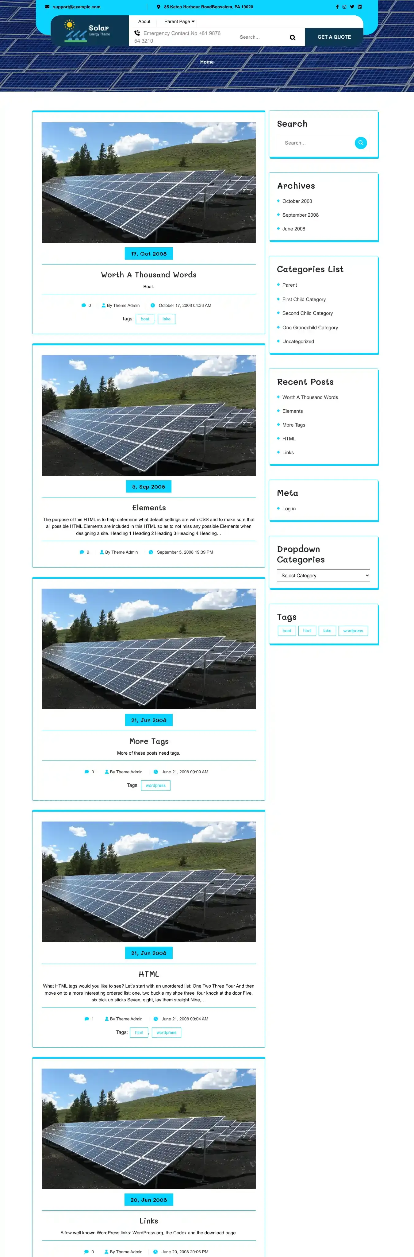 Solar System Company home page on desktop