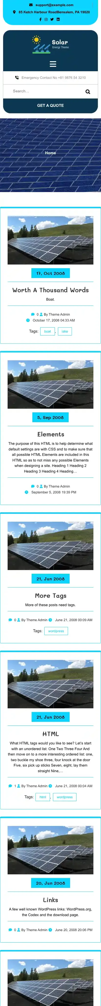 Solar System Company home page on mobile