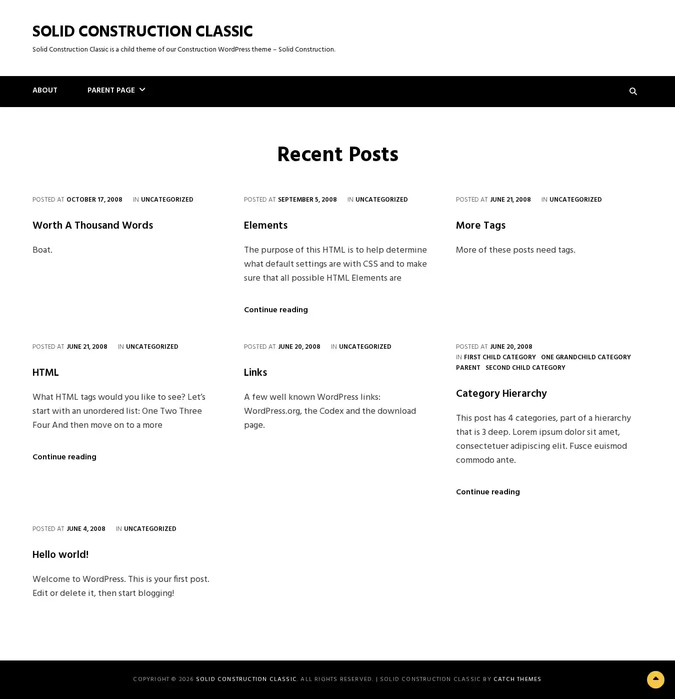 Solid Construction Classic home page on desktop