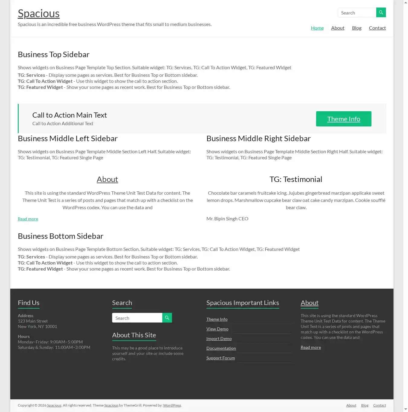 Spacious home page on desktop