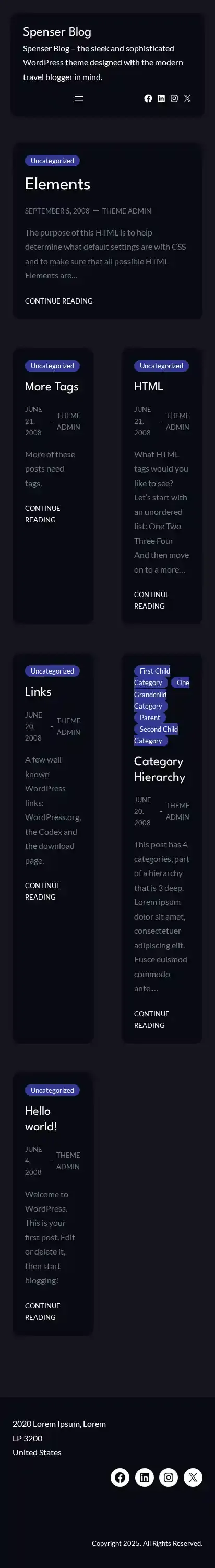 Spenser Blog home page on mobile