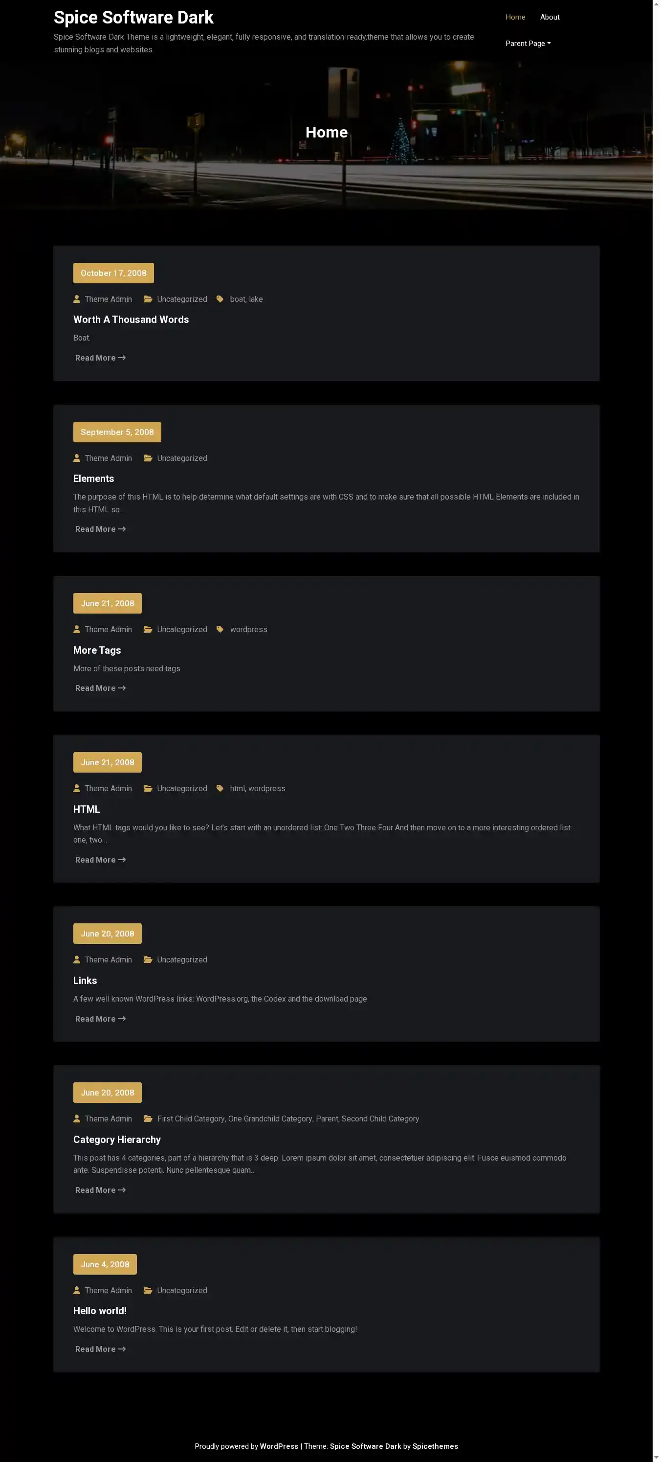 Spice Software Dark home page on desktop