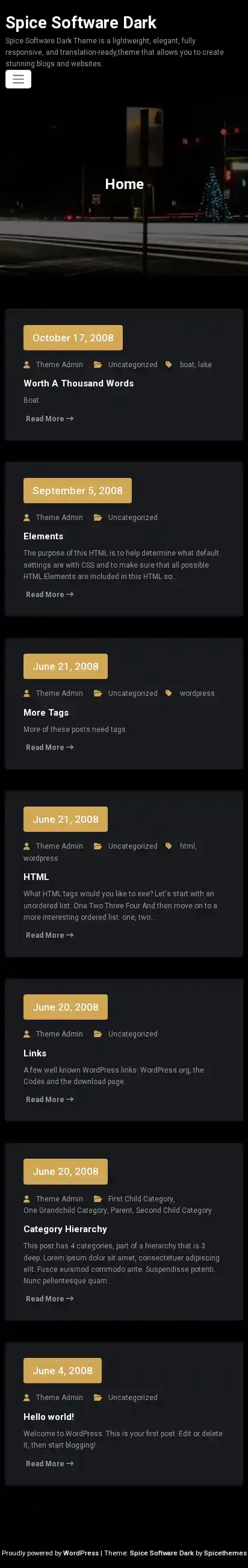 Spice Software Dark home page on mobile