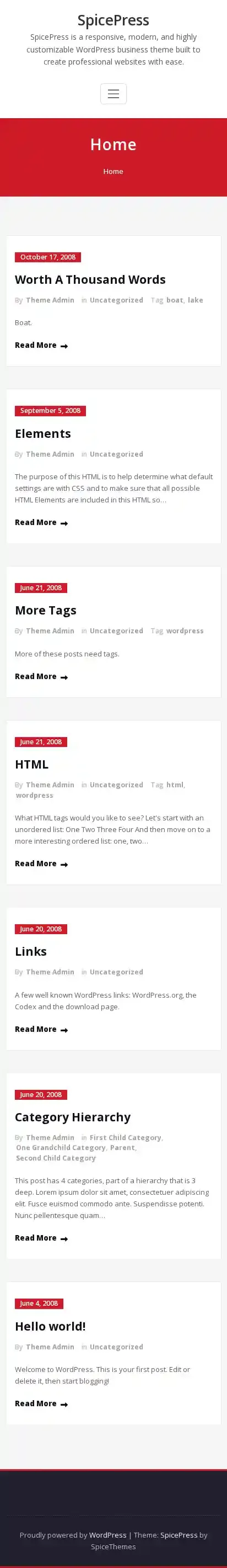 SpicePress home page on mobile