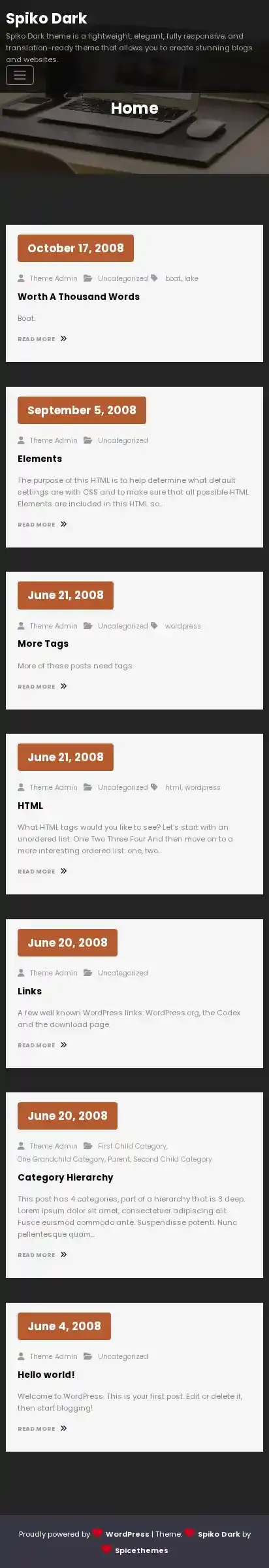 Spiko Dark home page on mobile
