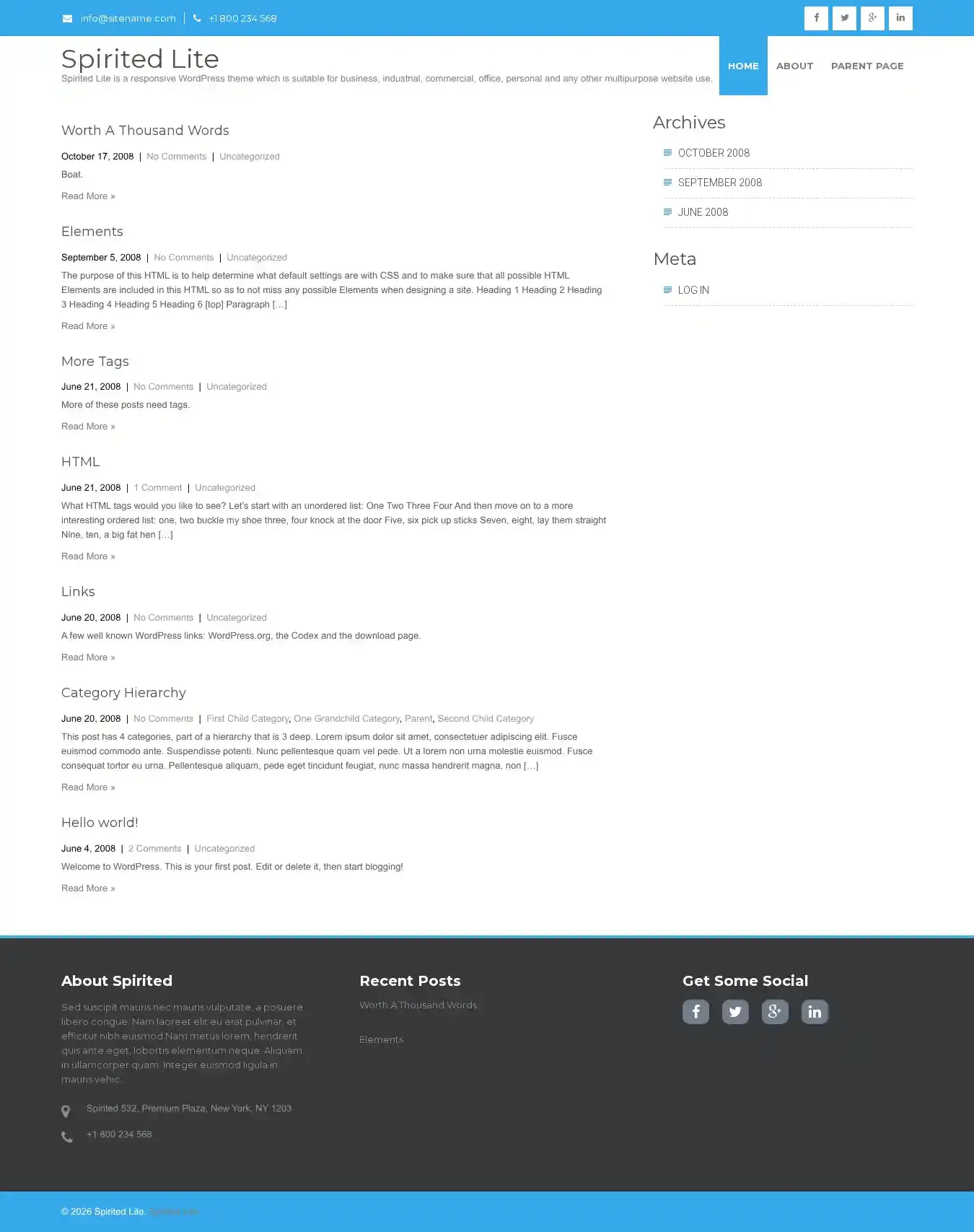 Spirited Lite home page on desktop