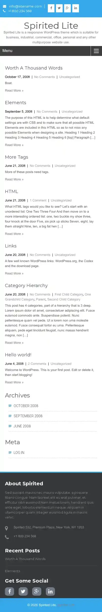 Spirited Lite home page on mobile