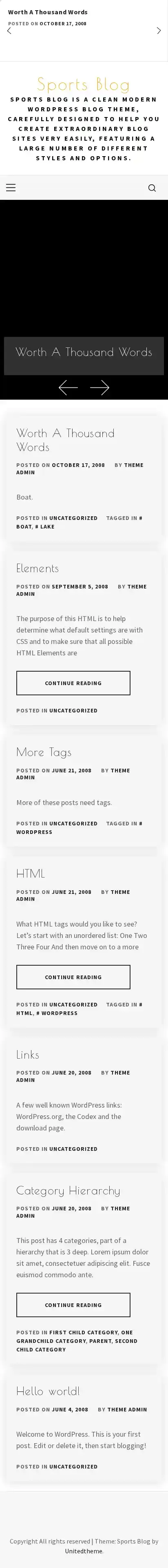 Sports Blog home page on mobile