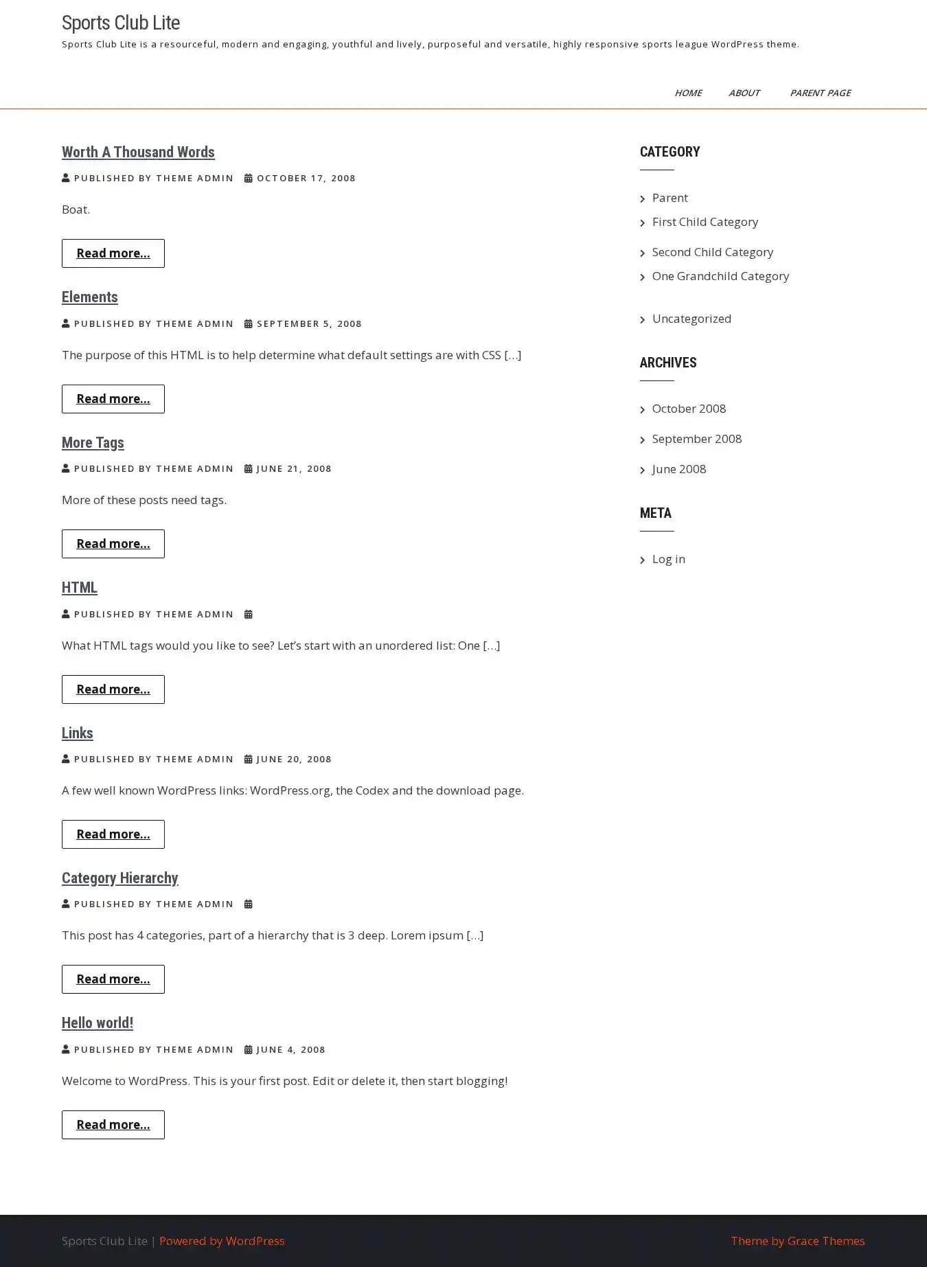 Sports Club Lite home page on desktop