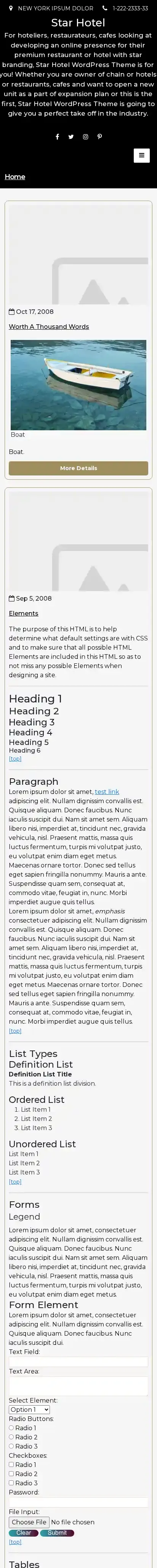 Star Hotel home page on mobile
