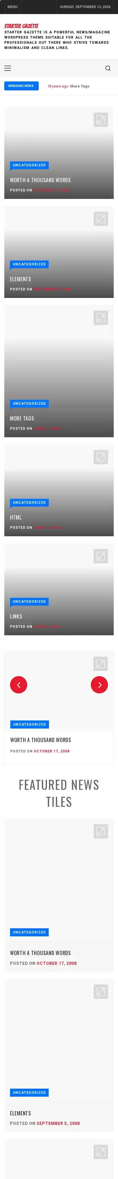 Starter Gazette home page on mobile
