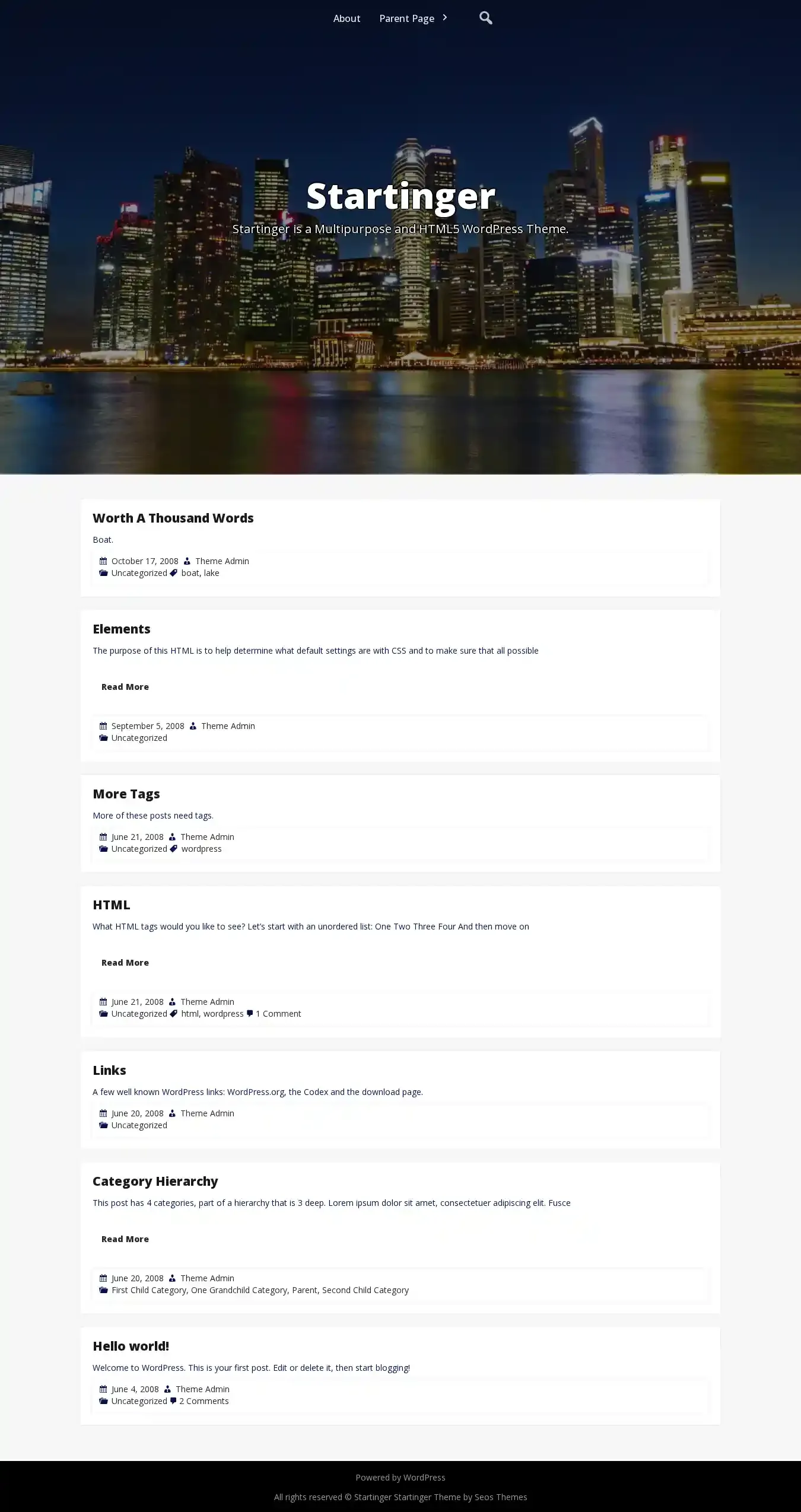 Startinger home page on desktop