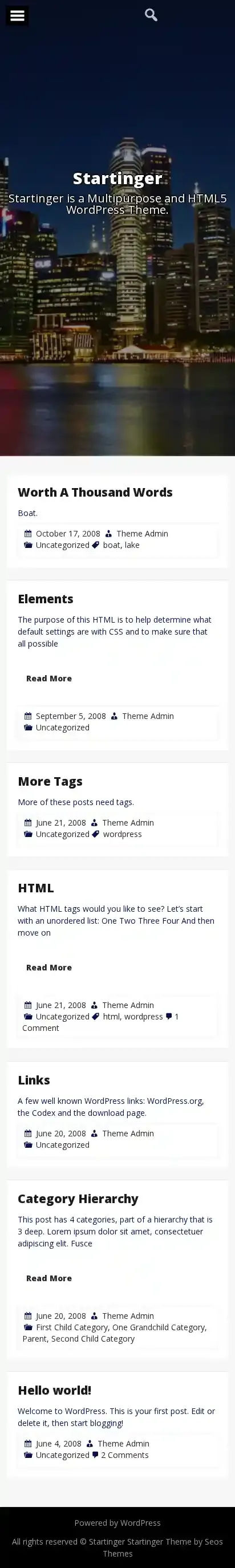 Startinger home page on mobile