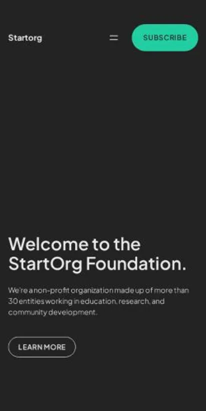 Startorg home page on mobile