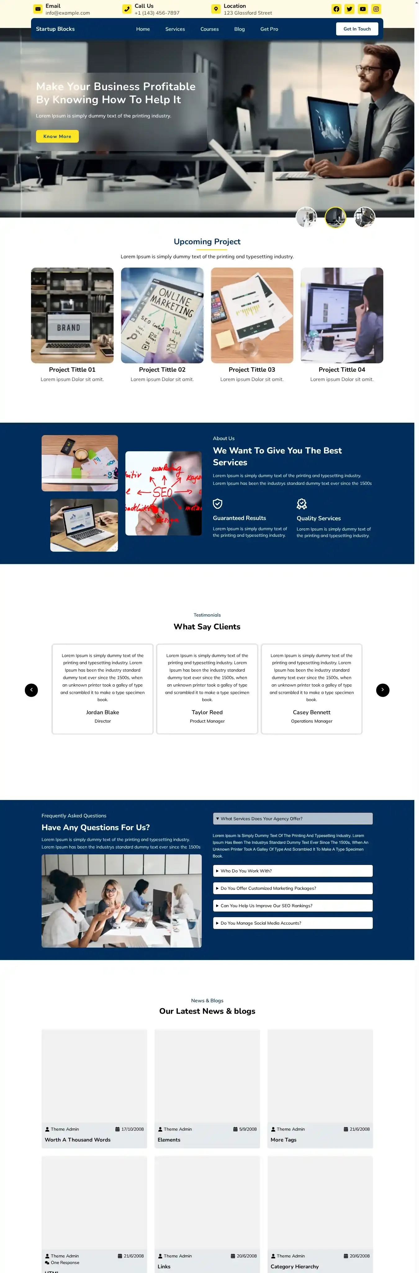 Startup Blocks home page on desktop