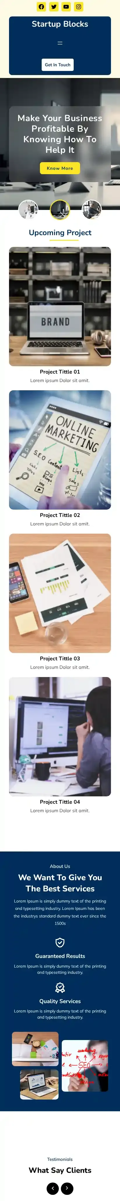 Startup Blocks home page on mobile