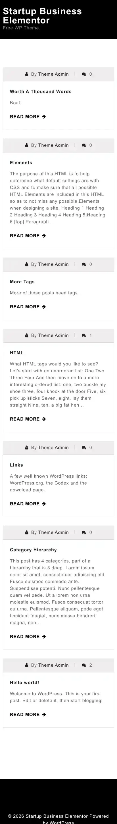 Startup Business Elementor home page on mobile
