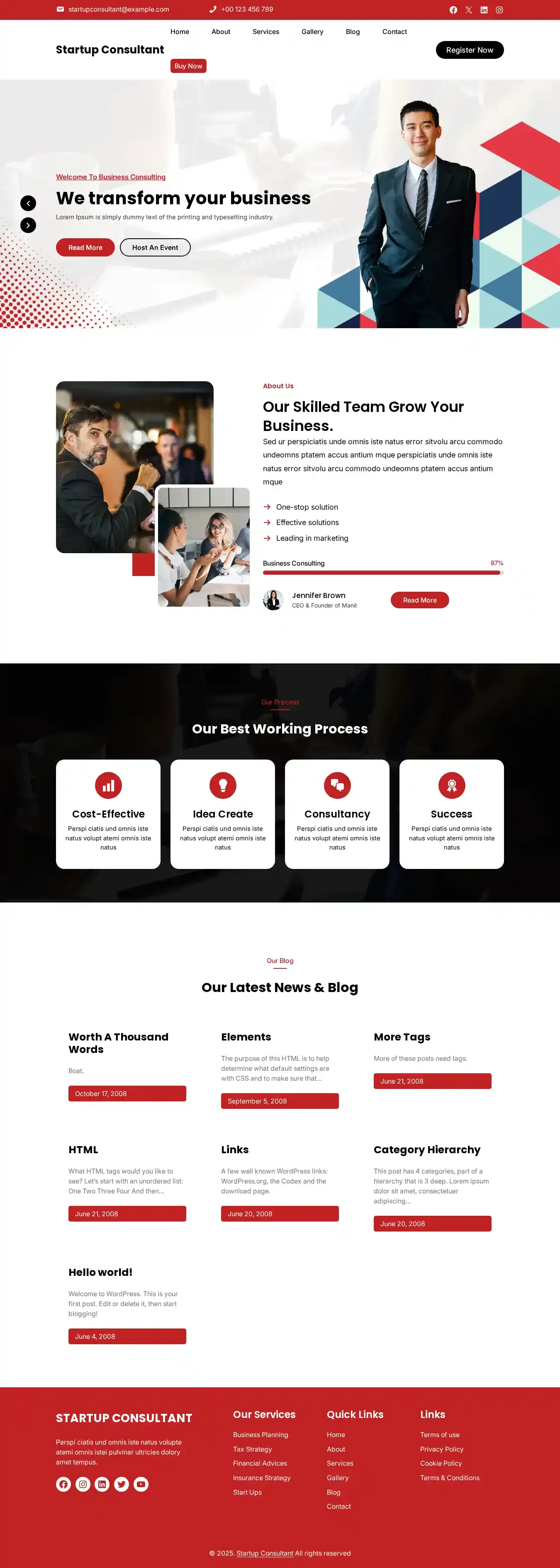 Startup Consultant home page on desktop