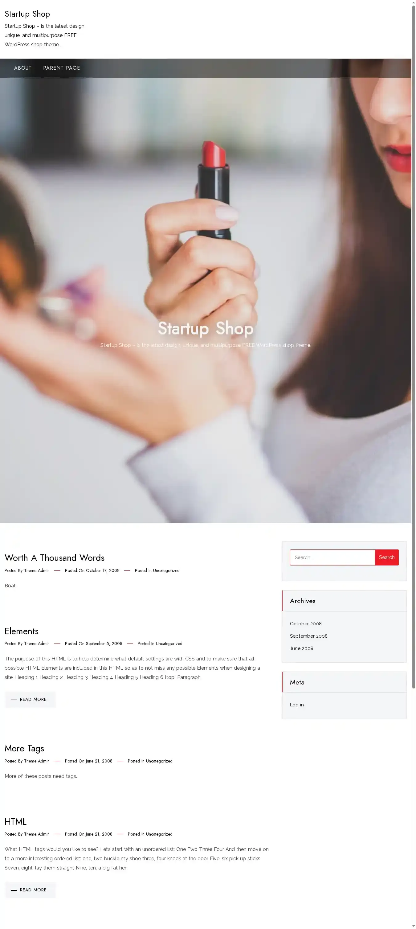 Startup Shop home page on desktop