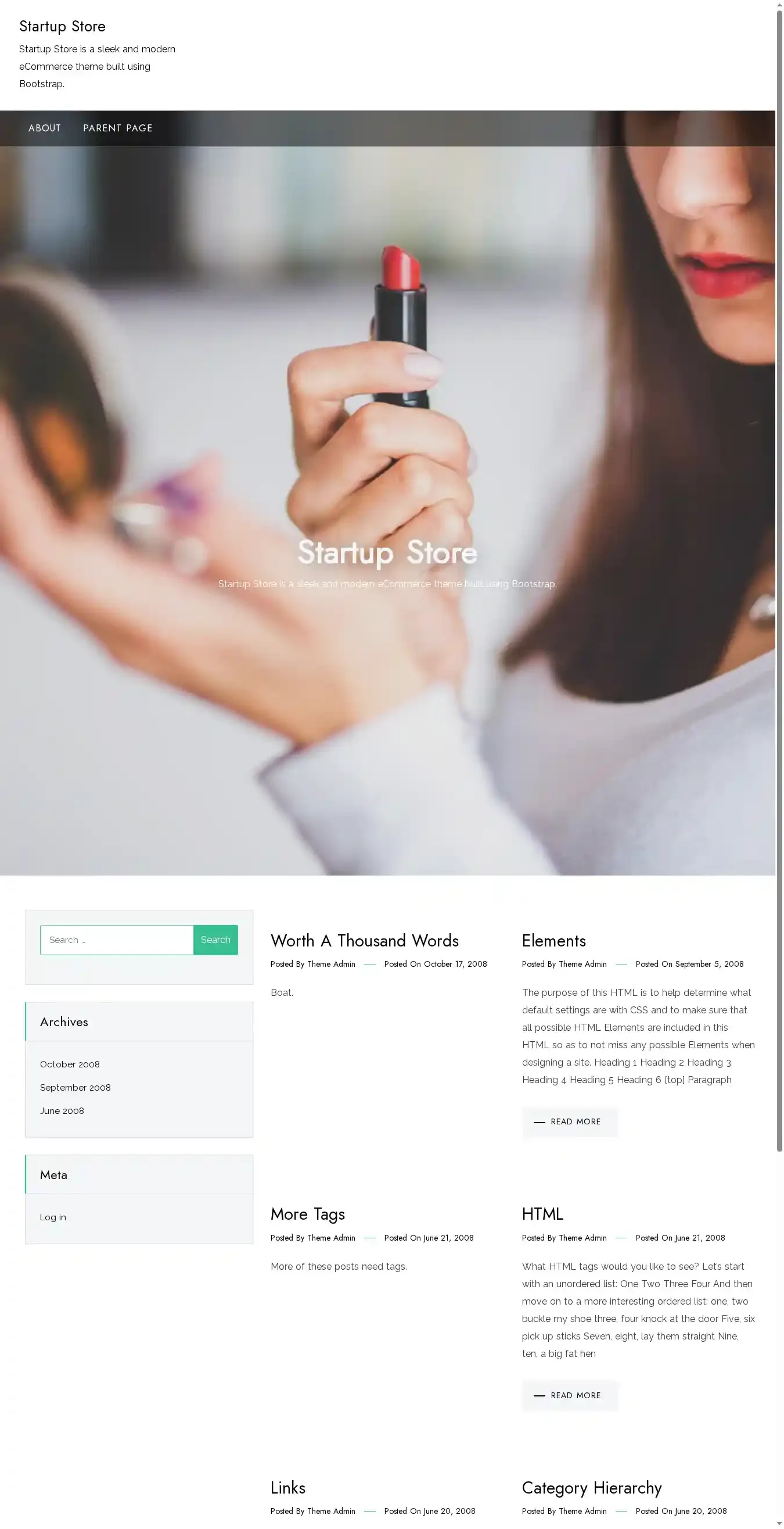 Startup Store home page on desktop