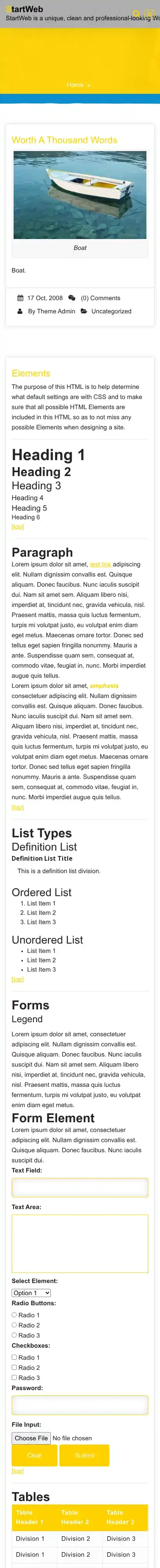 StartWeb home page on mobile