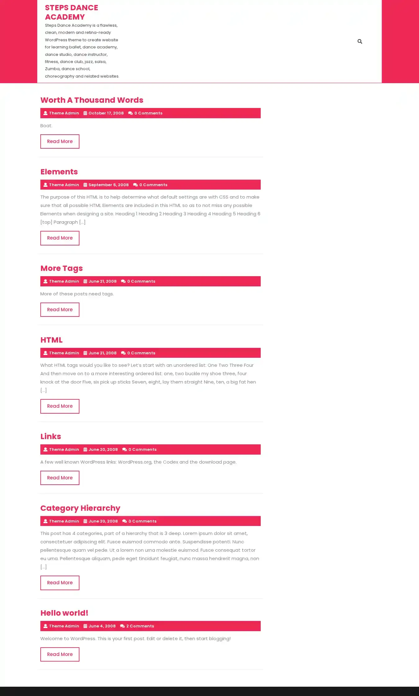 Steps Dance Academy home page on desktop