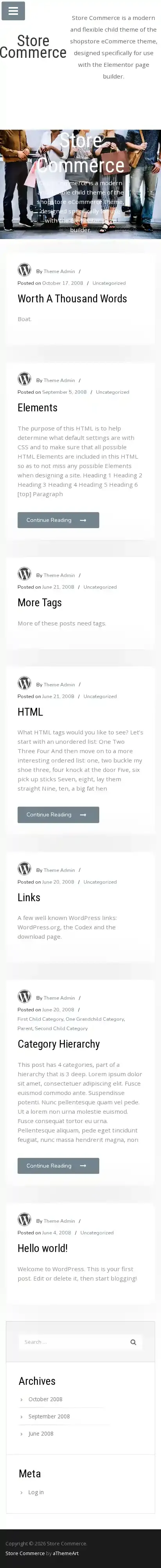 Store Commerce home page on mobile
