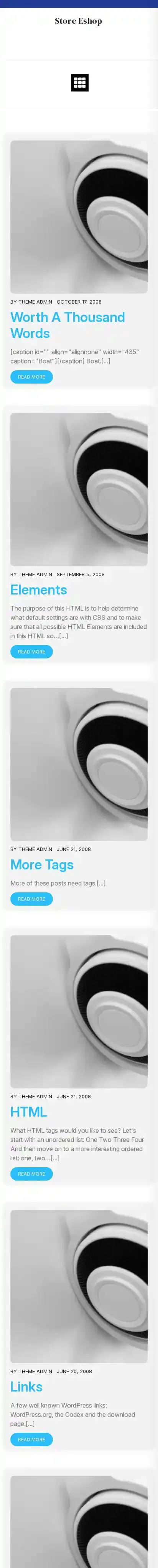 Store Eshop home page on mobile