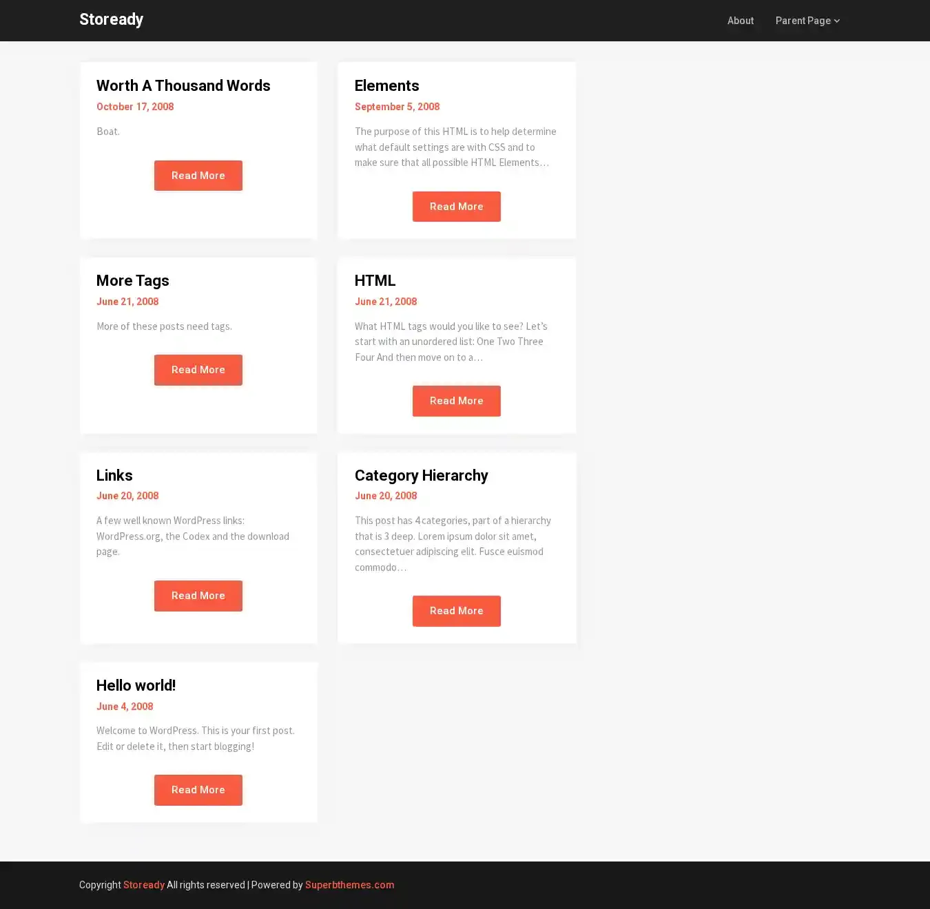 Stoready home page on desktop