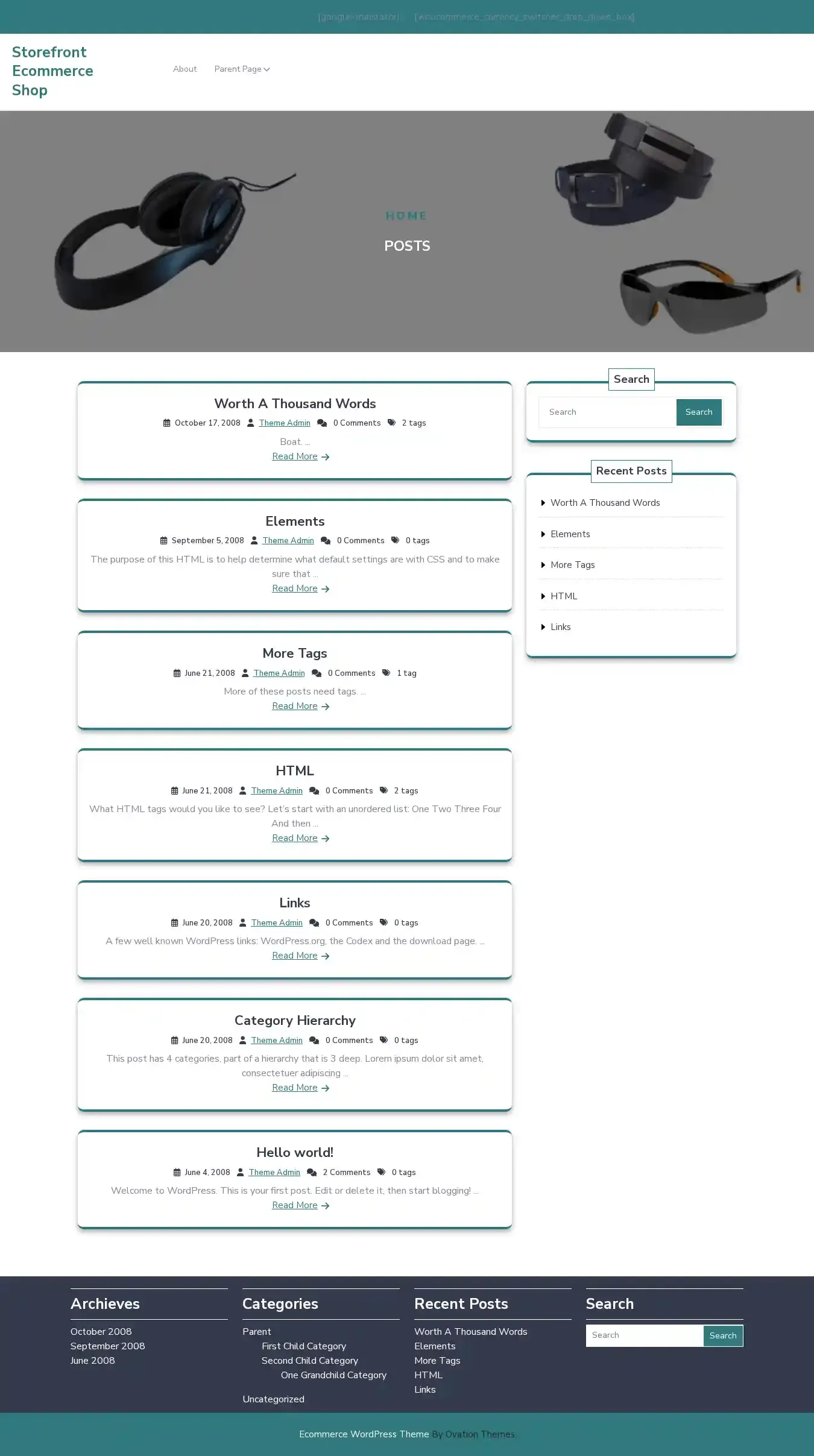 Storefront Ecommerce Shop home page on desktop