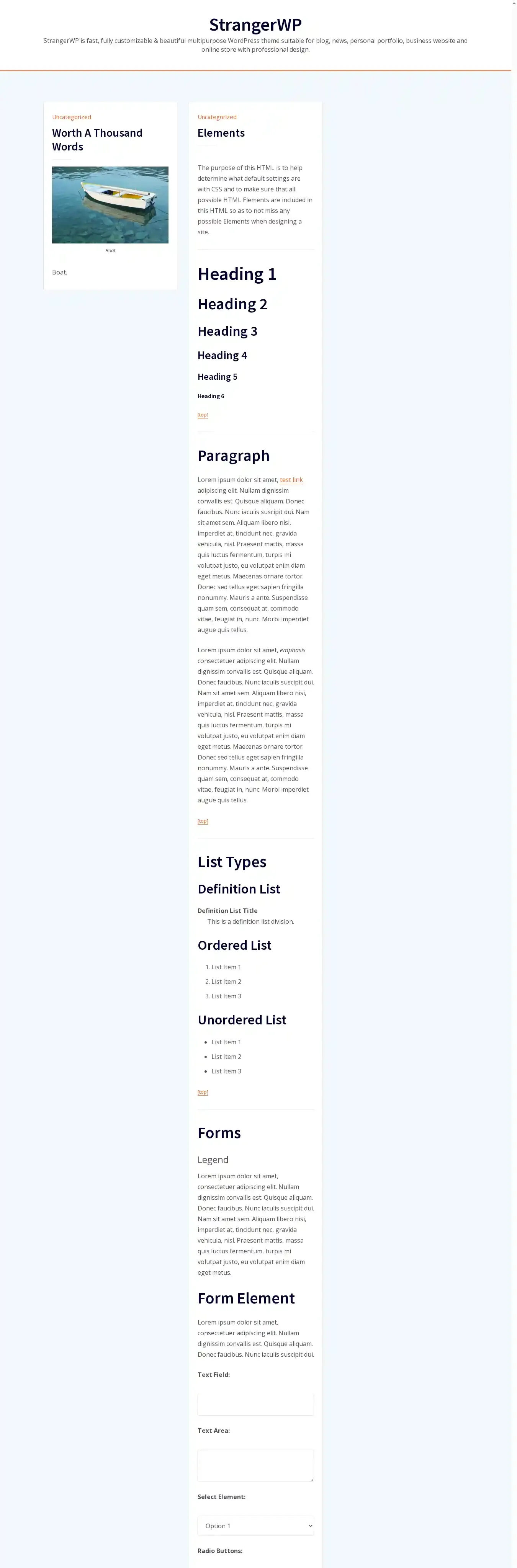 StrangerWP home page on desktop