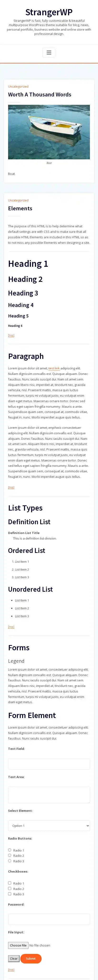 StrangerWP home page on mobile