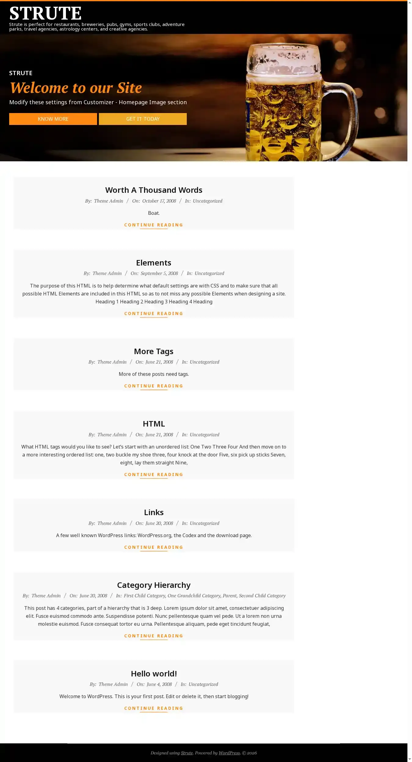 Strute home page on desktop