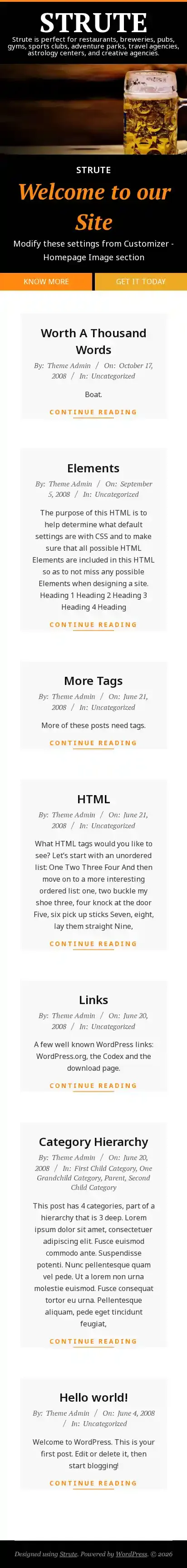 Strute home page on mobile