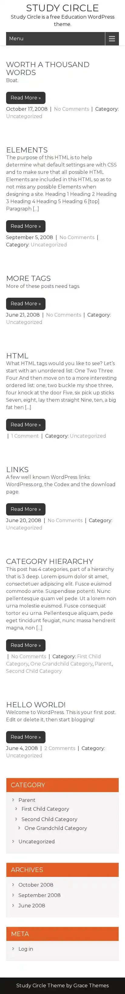Study Circle home page on mobile