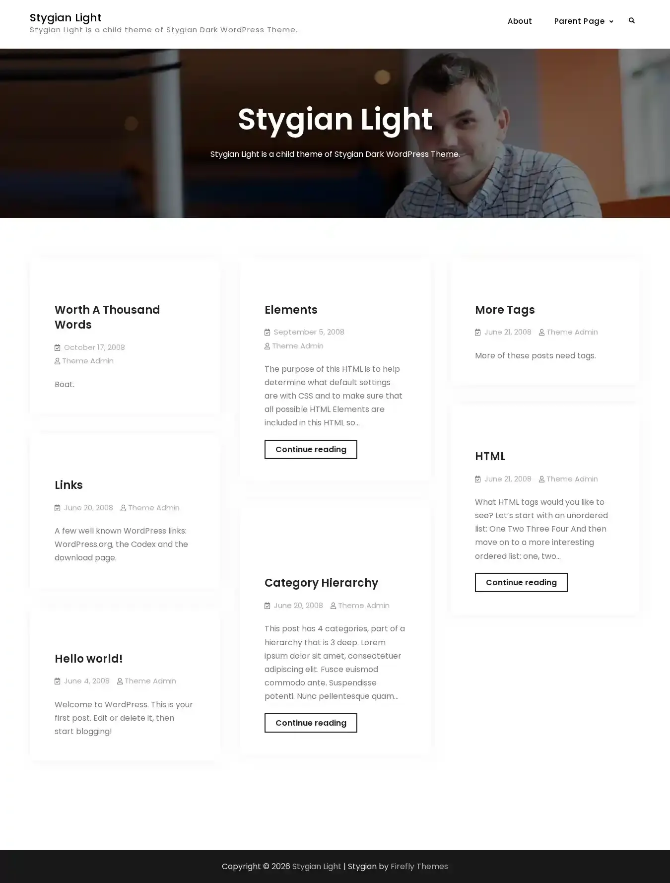 Stygian Light home page on desktop