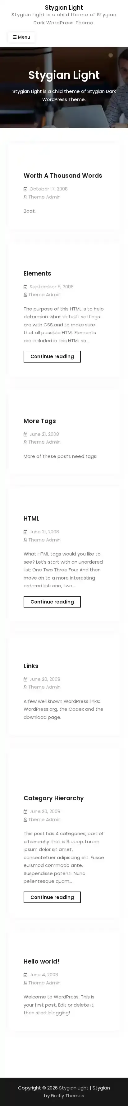 Stygian Light home page on mobile