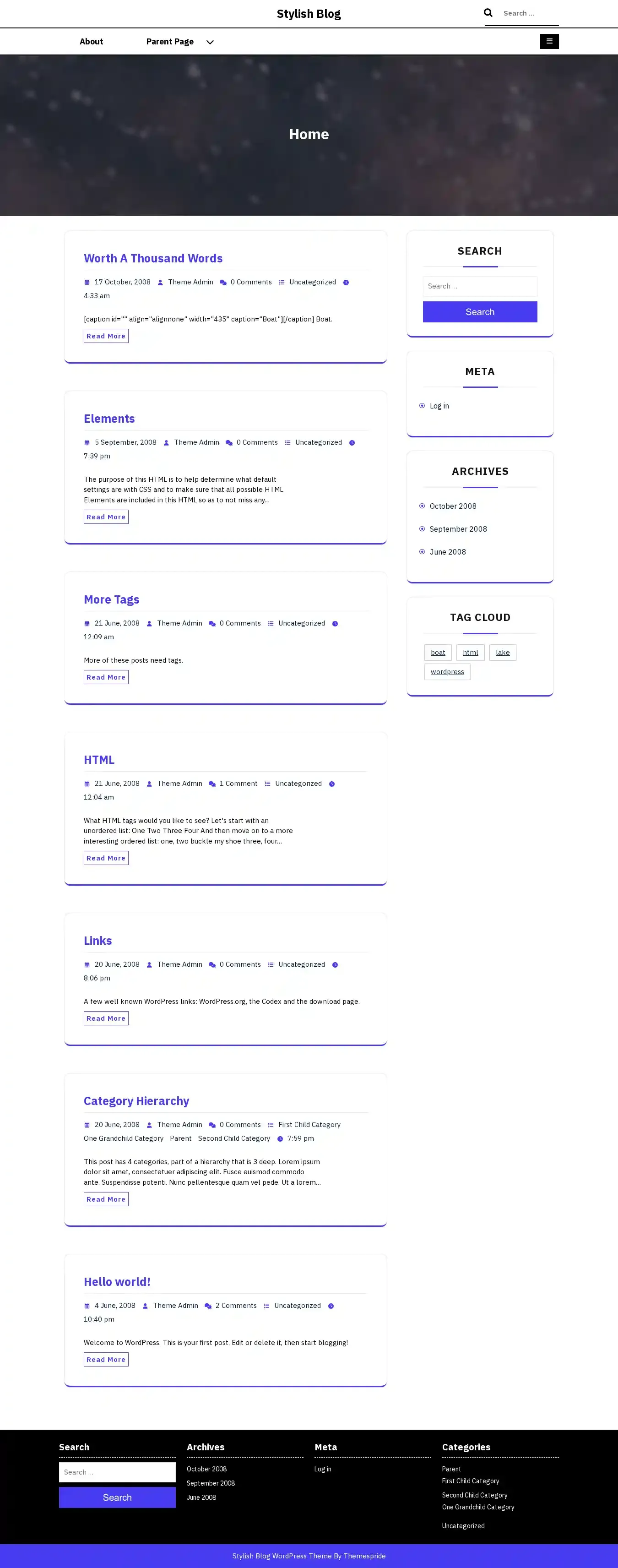 Stylish Blog home page on desktop