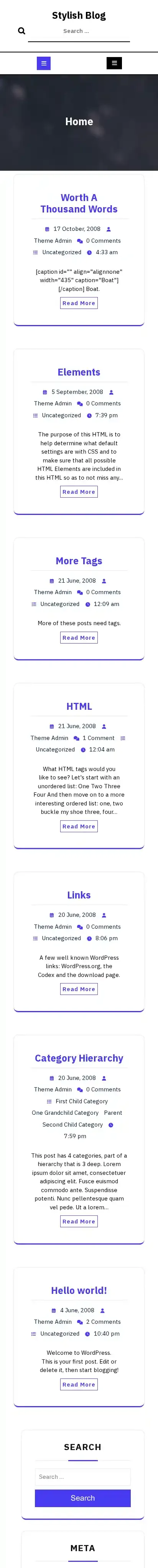 Stylish Blog home page on mobile